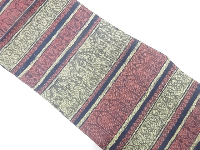 JAPANESE KIMONO / ANTIQUE FUKURO OBI FOR SUMMER / SILK / WOVEN STRIPE